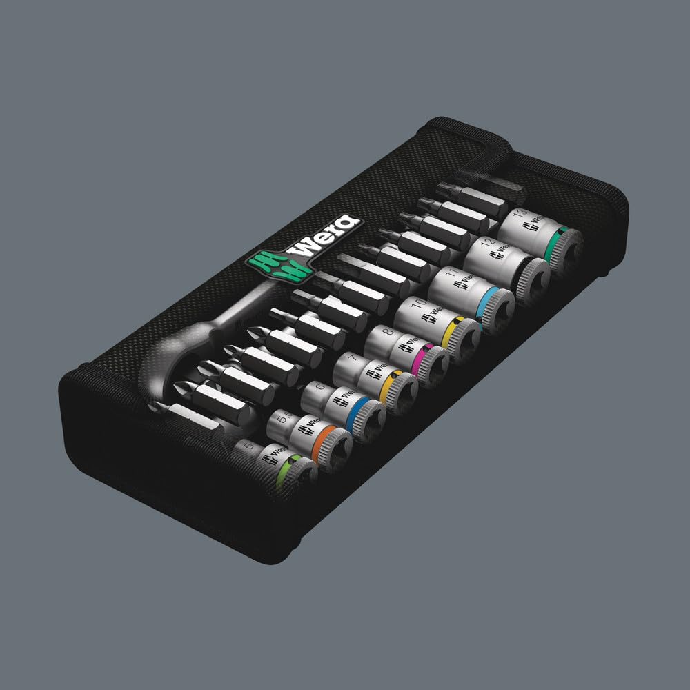 Wera 05004017001 8100 SA 7 Zyklop Metric Metal Ratchet Set with Push-Through Square, 28 Piece, 1/4" Drive - Image 10