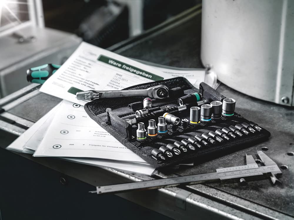 Wera 05004017001 8100 SA 7 Zyklop Metric Metal Ratchet Set with Push-Through Square, 28 Piece, 1/4" Drive - Image 3