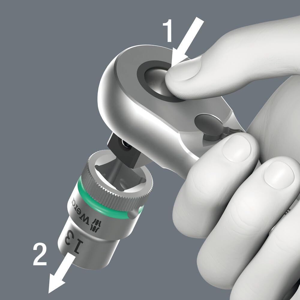 Wera 05004017001 8100 SA 7 Zyklop Metric Metal Ratchet Set with Push-Through Square, 28 Piece, 1/4" Drive - Image 8